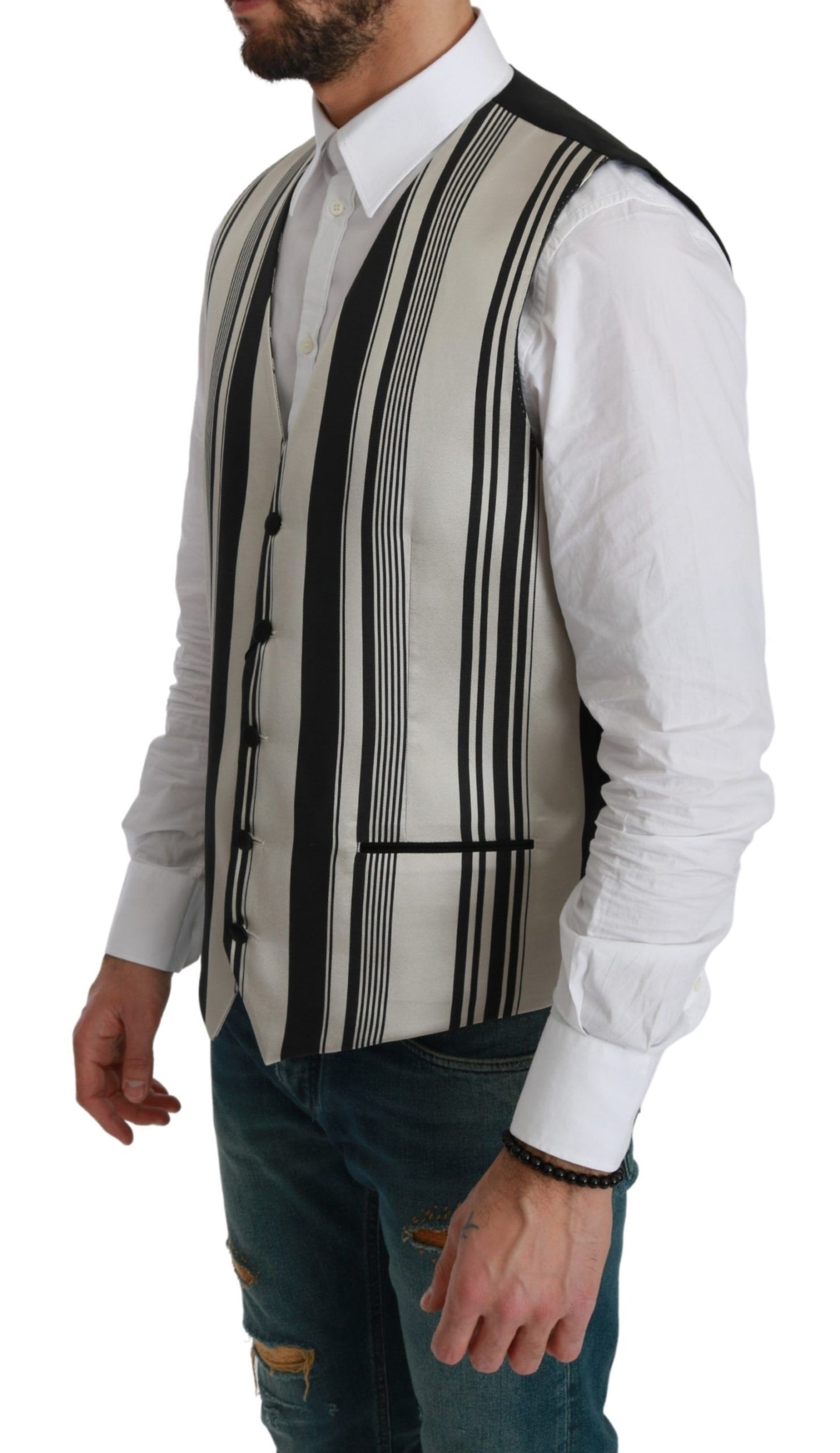 Stripe Cotton Silk Dress Vest