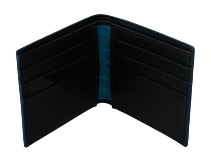 Blue Alligator Pattern Leather Bifold Wallet