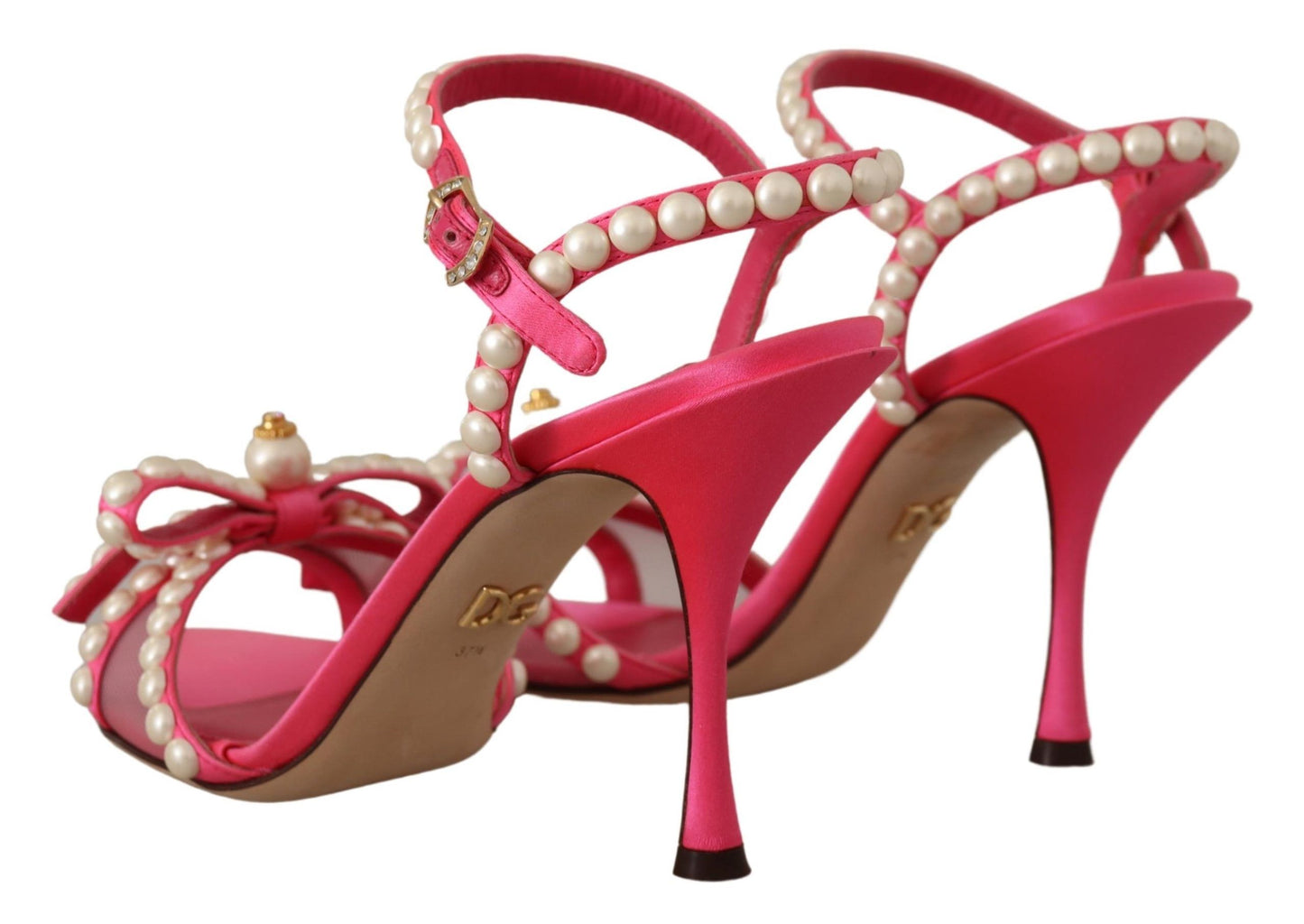 Elegant Pink Pearl Embellished Heels Sandals
