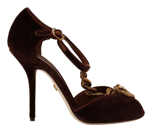 Elegant Gold Detail Velvet Heels