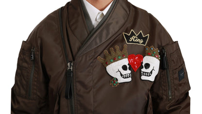 Brown Beaded Crown Skull Logo Jacket