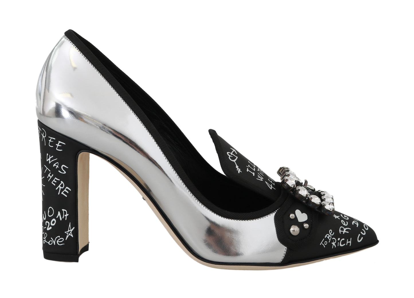 Silver Leather Mirrored Crystal Pumps