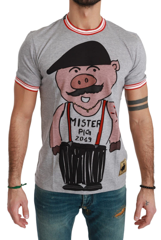 Chic Gray Cotton T-Shirt with Year of the Pig Motive