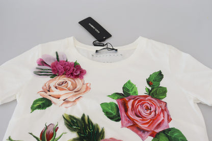 Elegant Multicolor Rose Print Cotton Tee