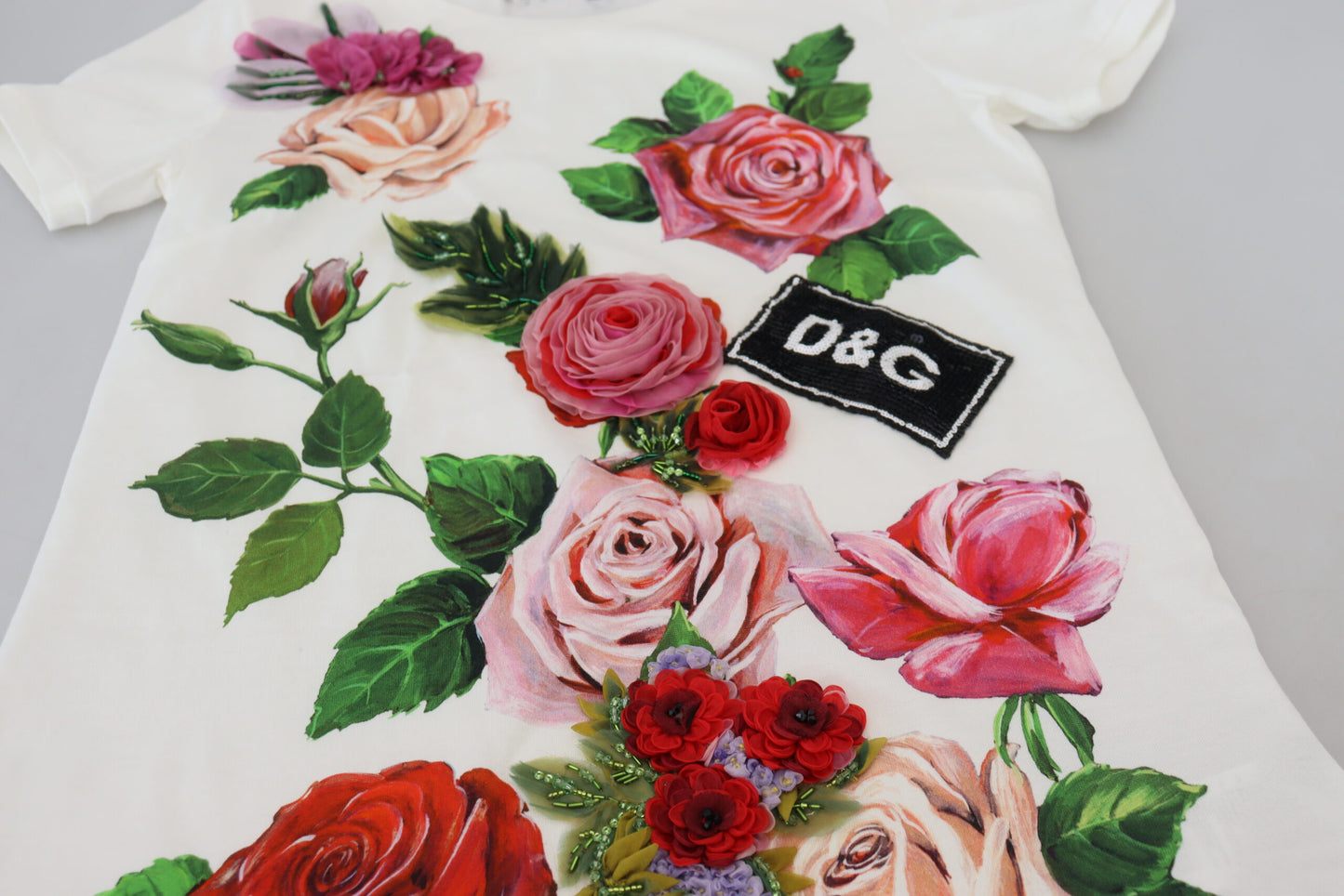 Elegant Multicolor Rose Print Cotton Tee