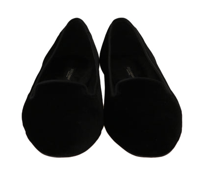 Black Velvet Leather Ballet Flats