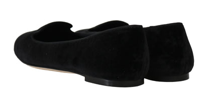 Black Velvet Leather Ballet Flats