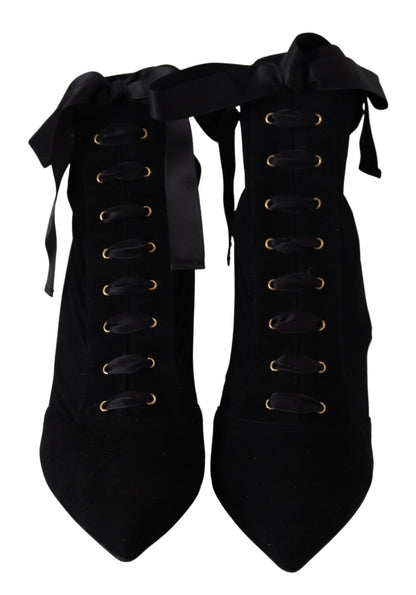 Elegant Black Ankle Heel Boots with Leather Sole