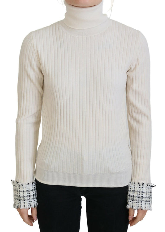 Ivory Turtleneck Wool Blend Sweater