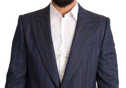 Elegant Slim Fit Blue Striped Wool Blazer