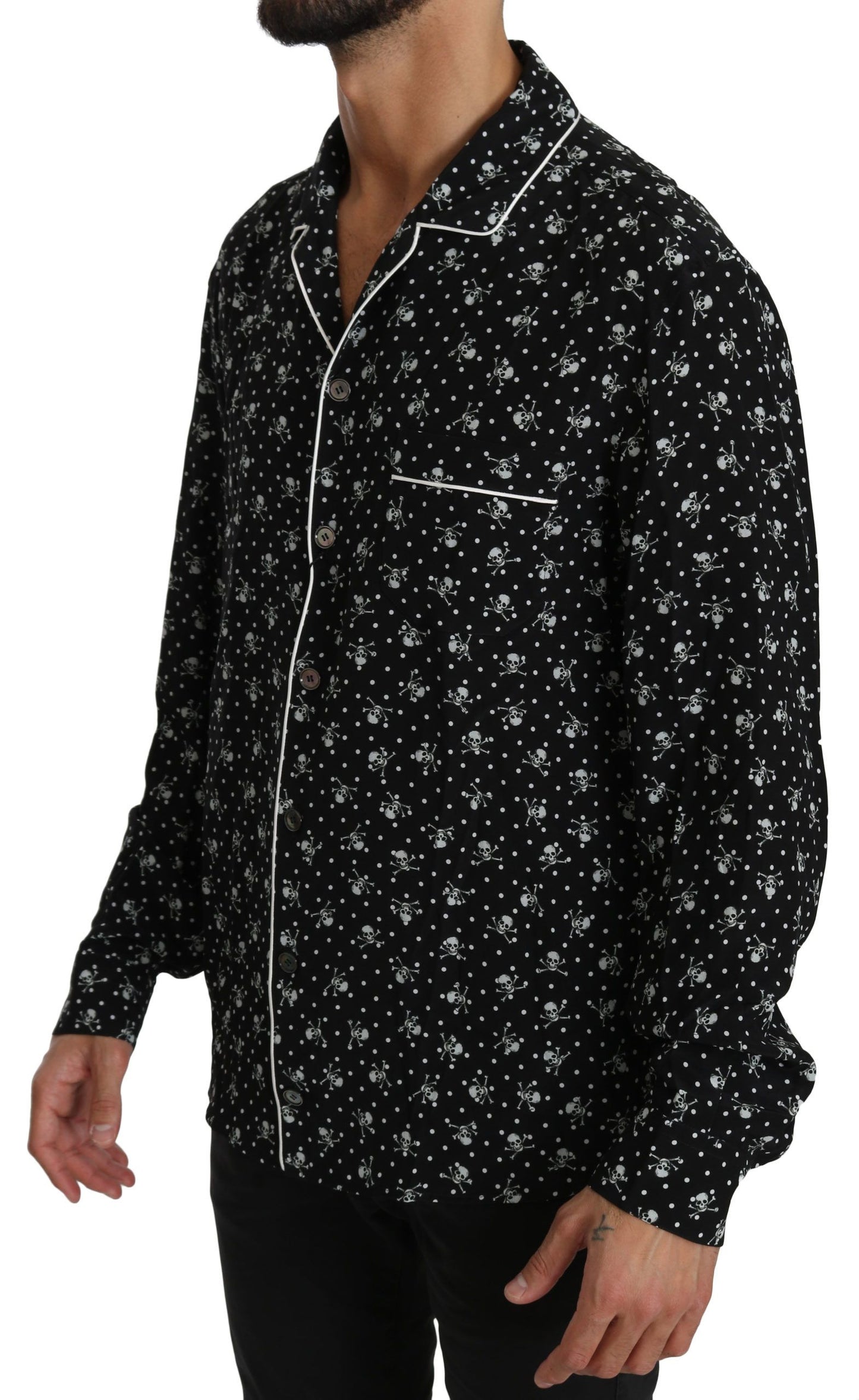 Elegant Silk Pajama Shirt with Skull Print