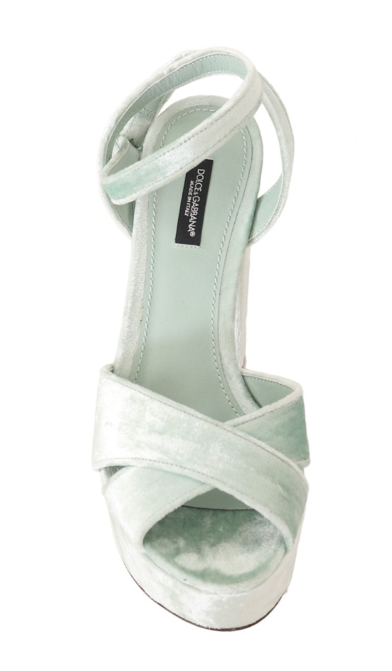 Green Velvet Heels Platform Sandal