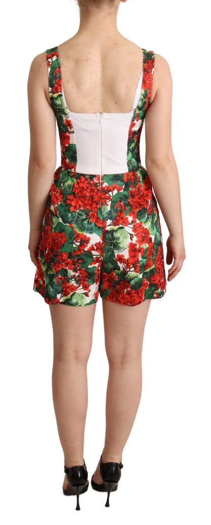 Chic Red Geranium Print Sleeveless Jumpsuit