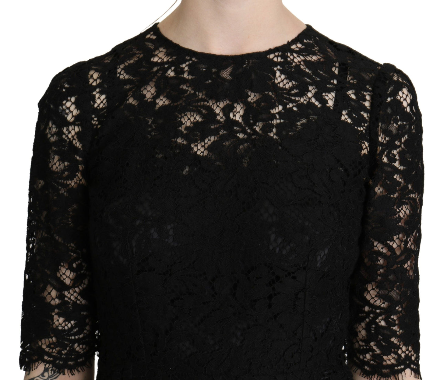 Black Floral Lace Sheath Knee Length Dress