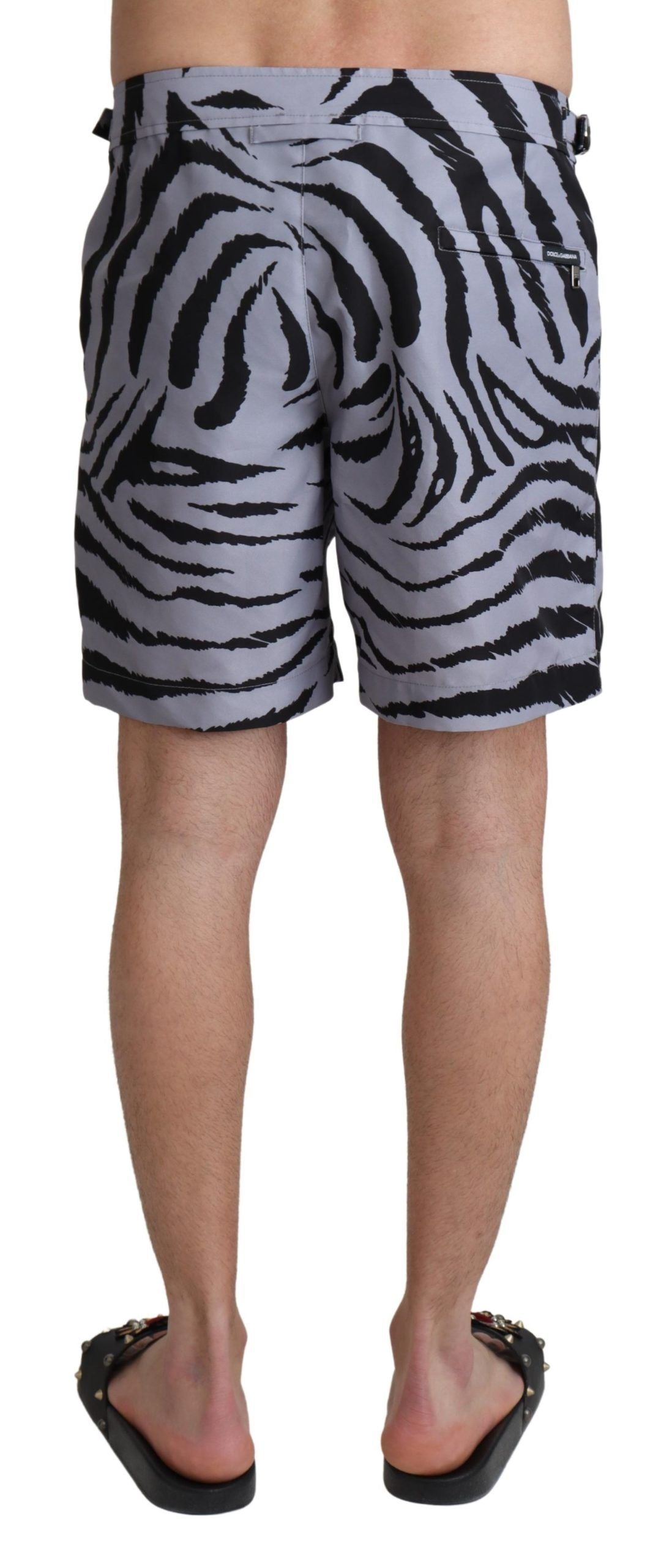 Elegant Gray Zebra Print Swim Trunks