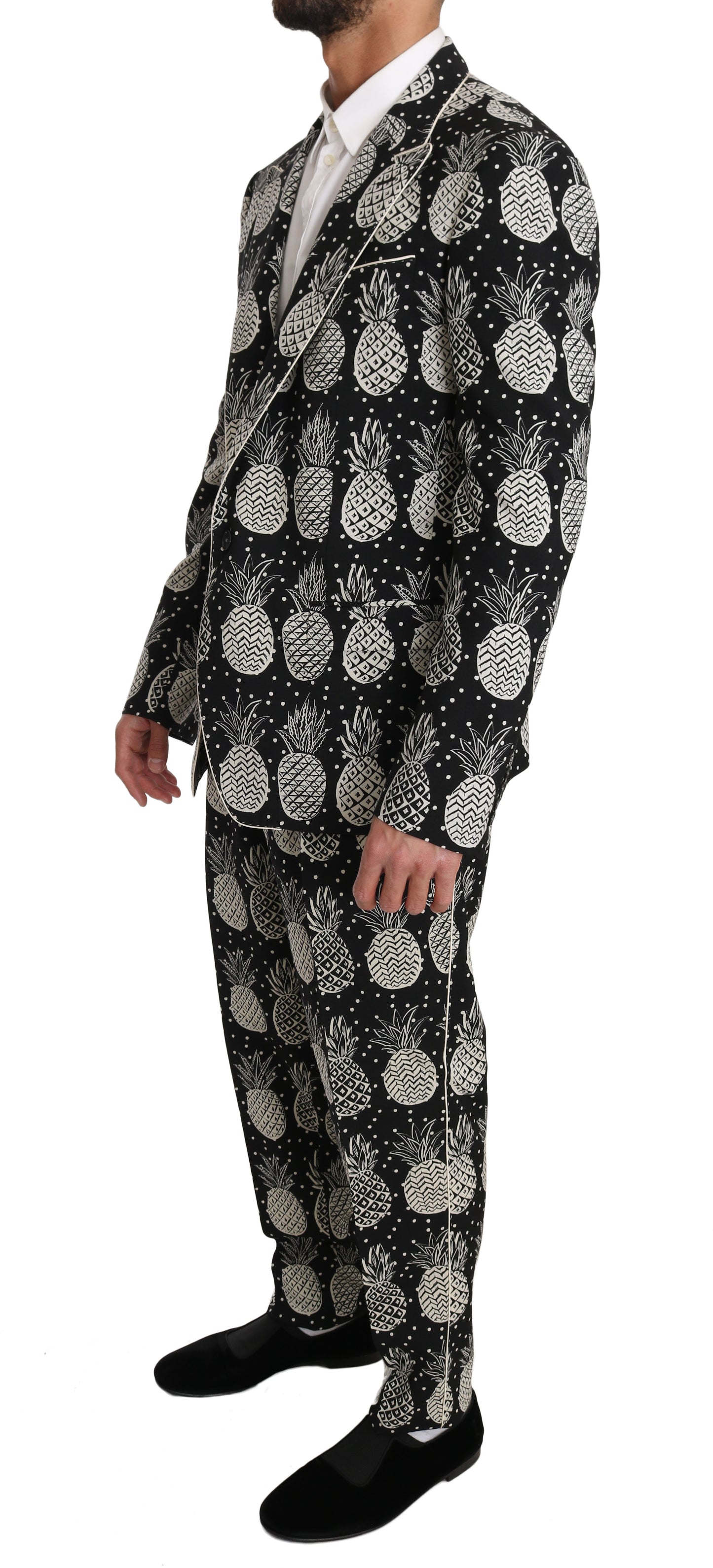 Chic Black Pineapple Print Wool Suit