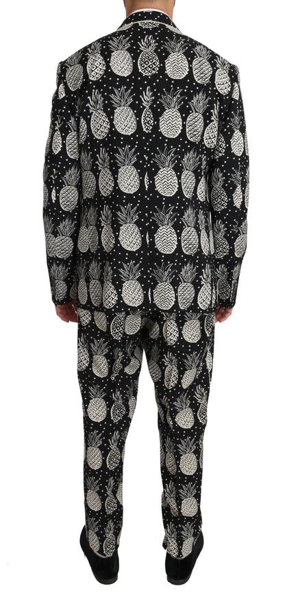 Chic Black Pineapple Print Wool Suit