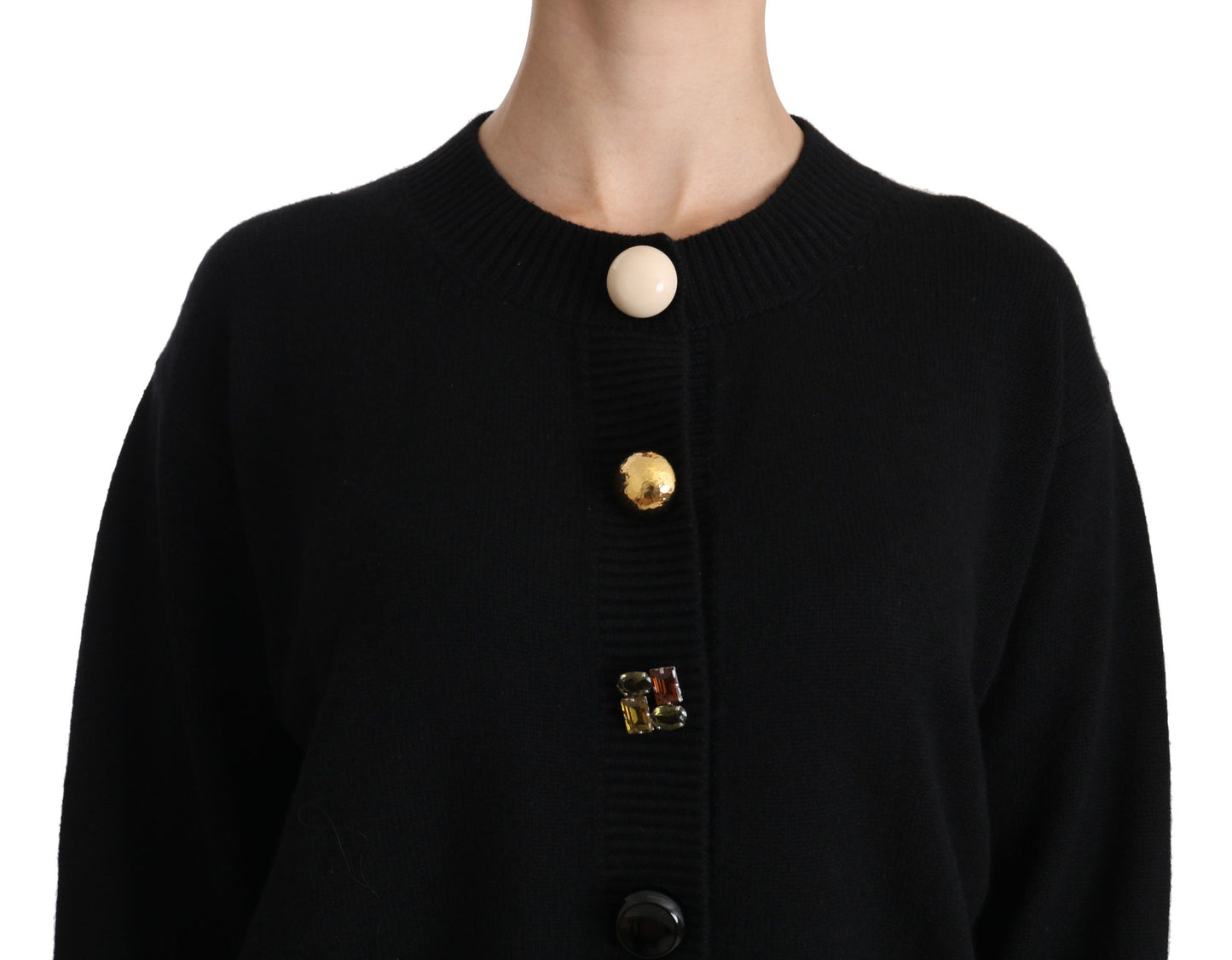Black Button Embellished Cardigan Sweater