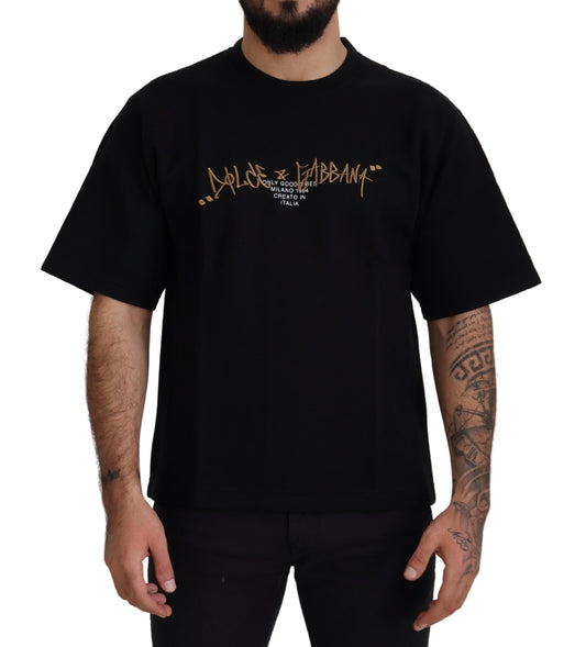 Black Logo Cotton Crewneck T-shirt