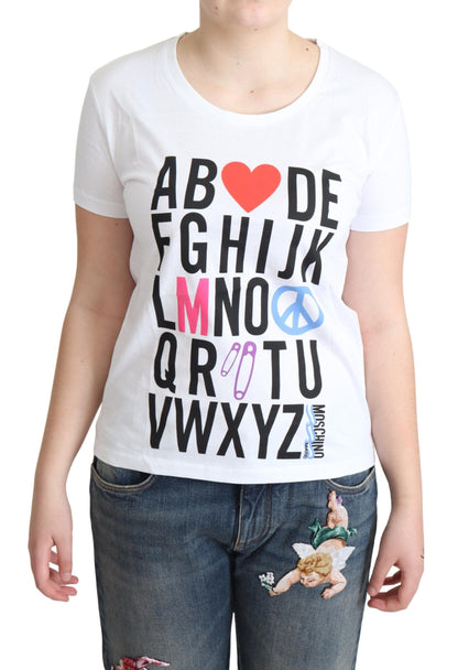 White Cotton Alphabet Letter Print Tops T-shirt