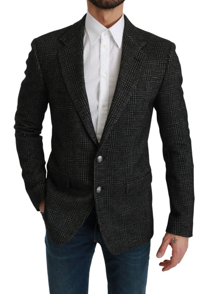 Gray Plaid Check Slim Fit Jacket Blazer