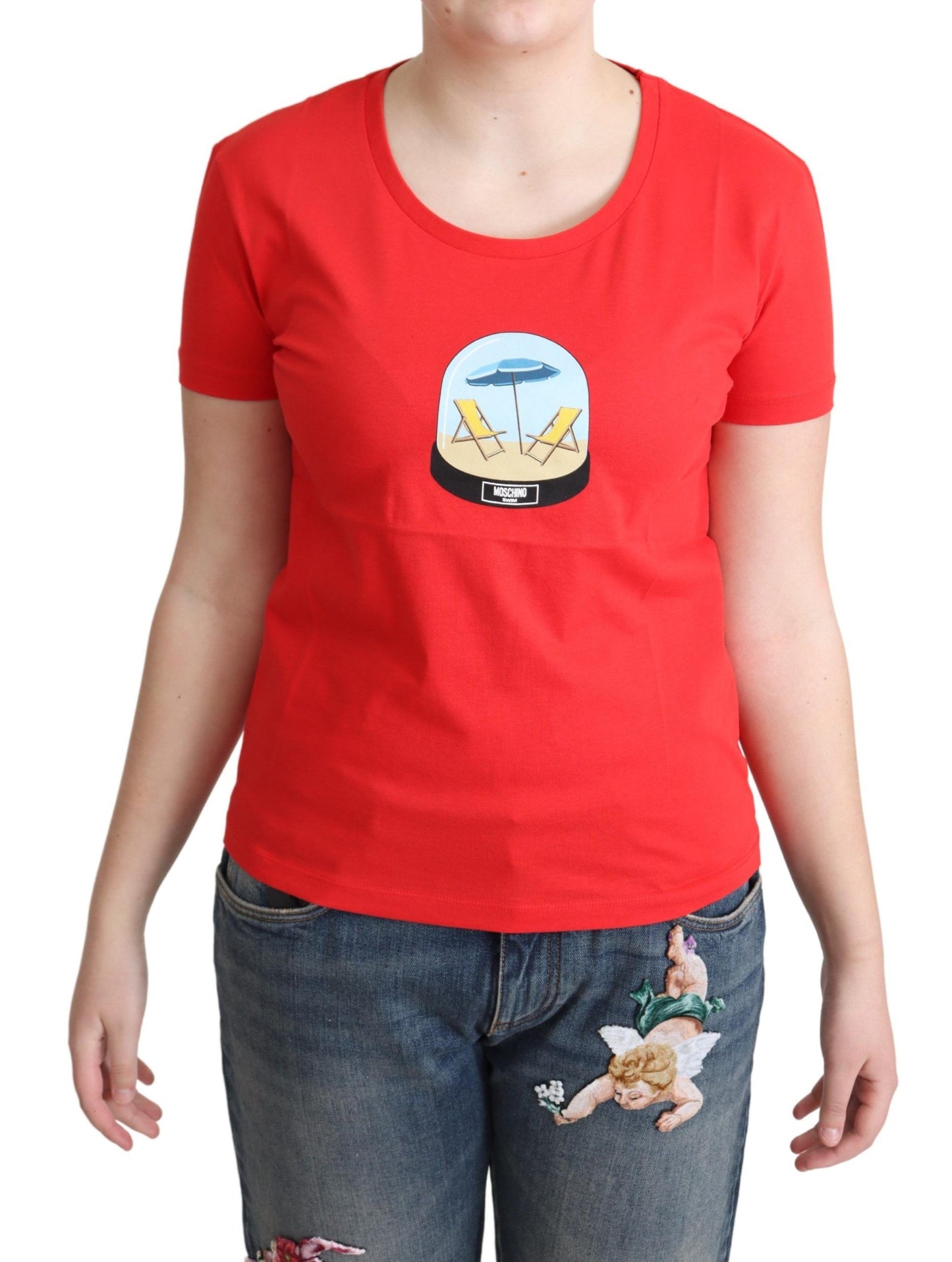 Chic Red Cotton Tee with Signature Print