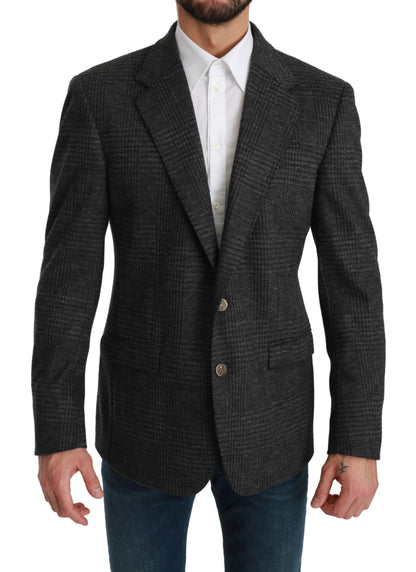 Gray Plaid Check Wool Formal Jacket Blazer