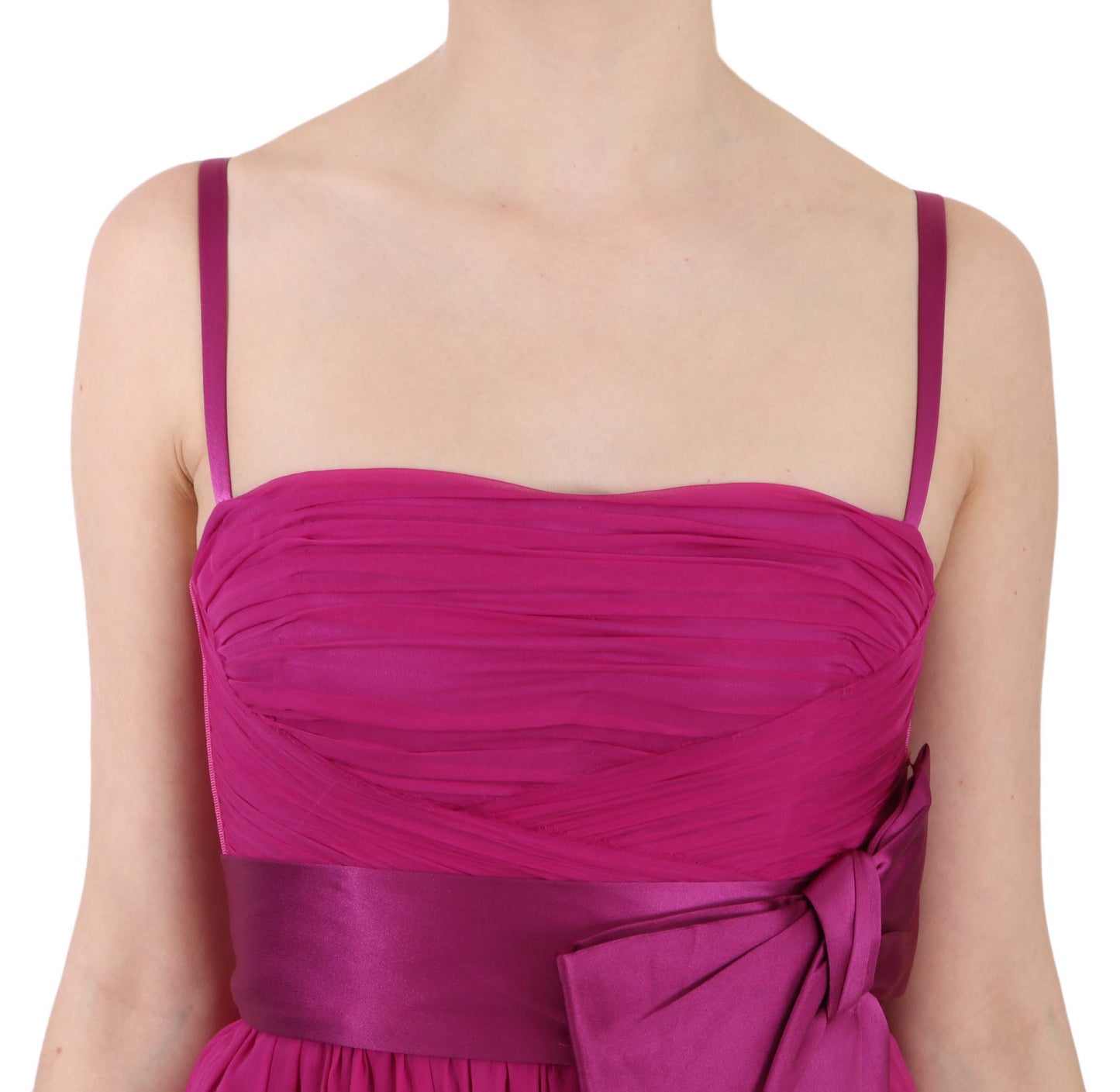 Fuchsia Pink Bow Silk Sleeveless Dress