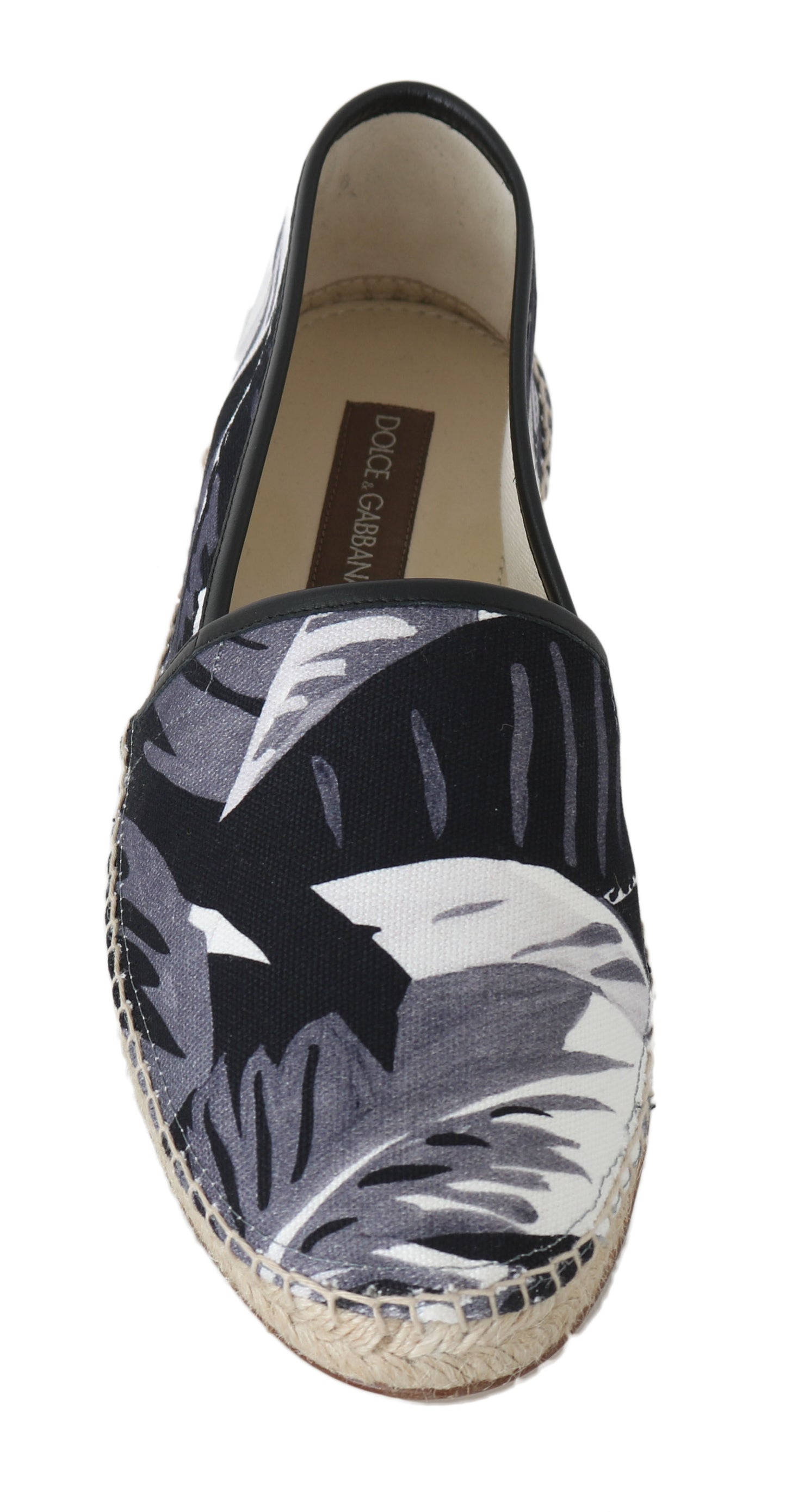 Gray Canvas Leather Leaves Espadrille