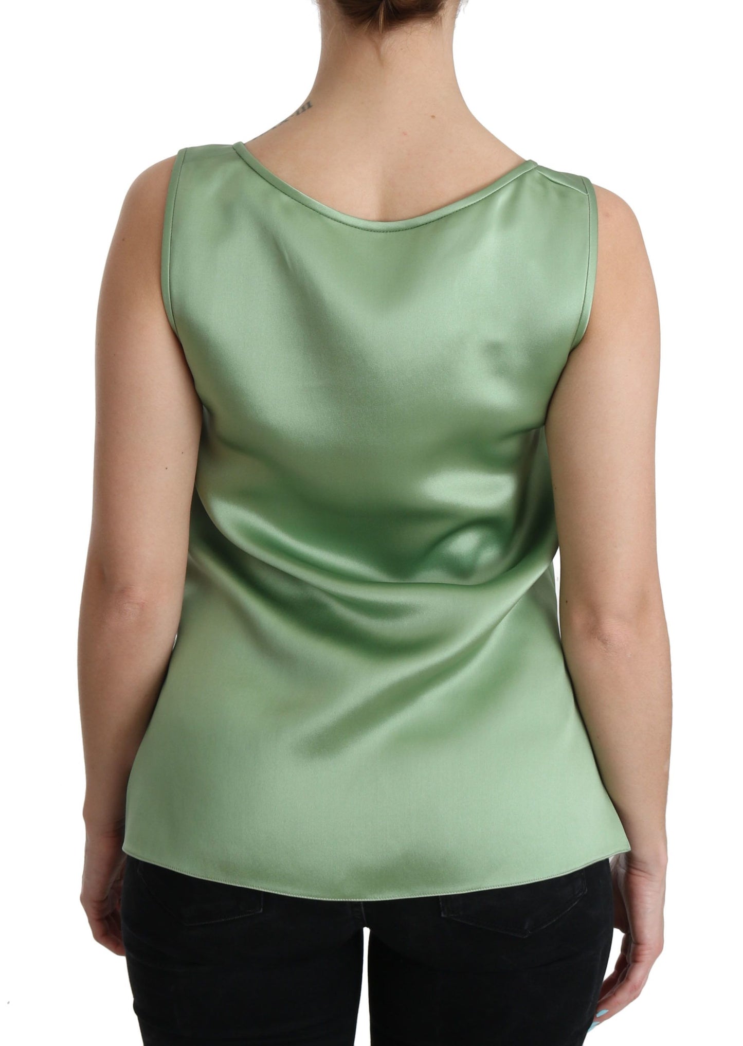 Green Sleeveless 100% Silk Top Tank Blouse