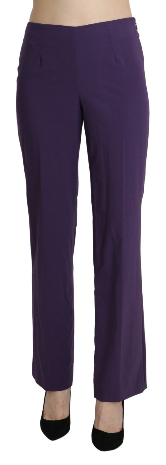 Elegant High Waist Violet Straight Pants