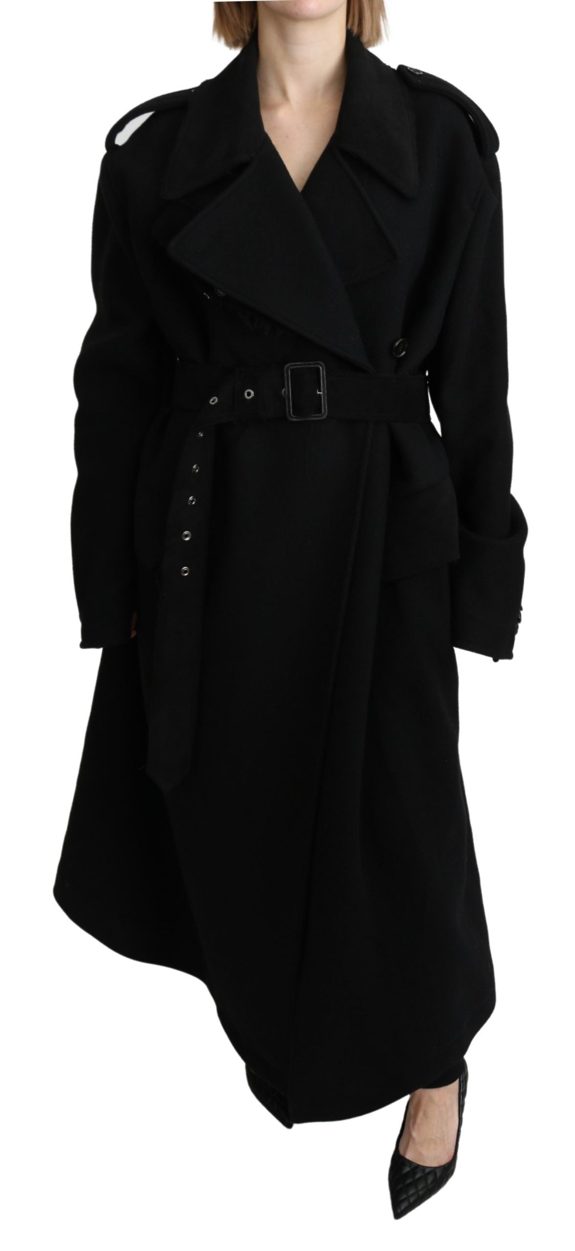 Virgin Wool Black Blazer Trenchcoat Jacket