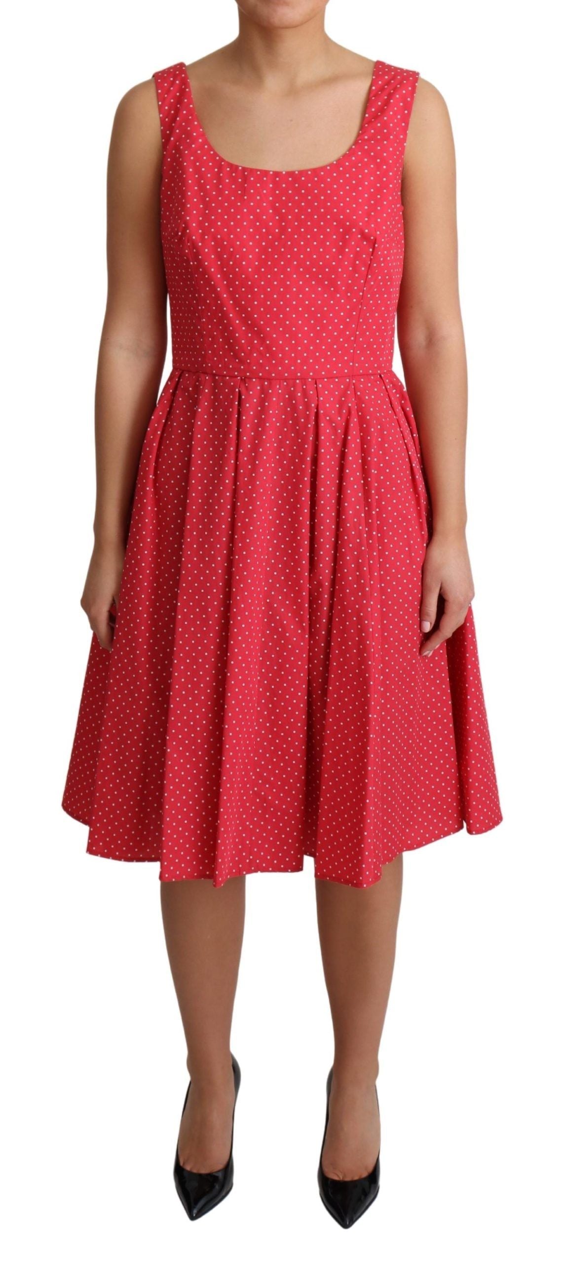 Red Polka Dotted Cotton A-Line Dress