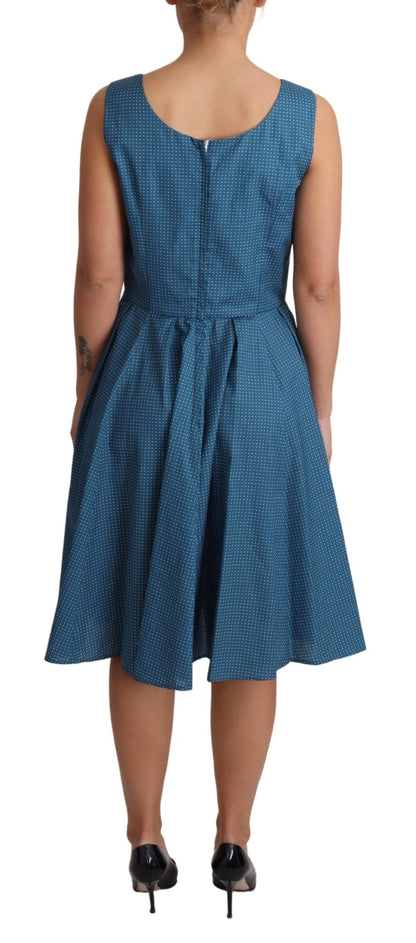 Blue Polka Dotted Sleeveless A-Line Dress