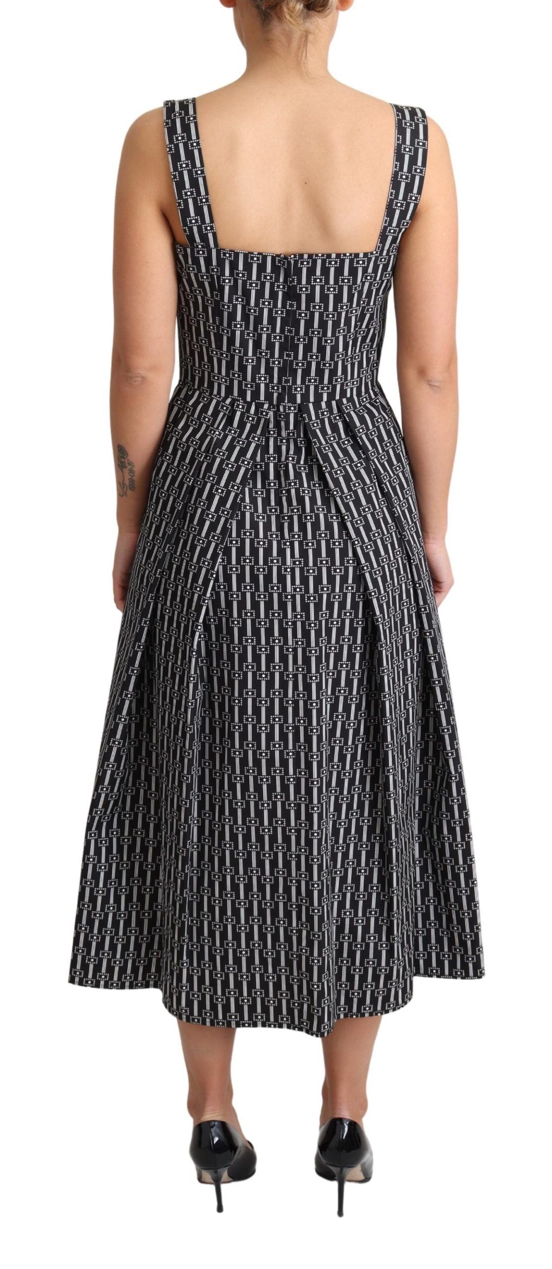Black White Pattern Cotton A-Line Dress