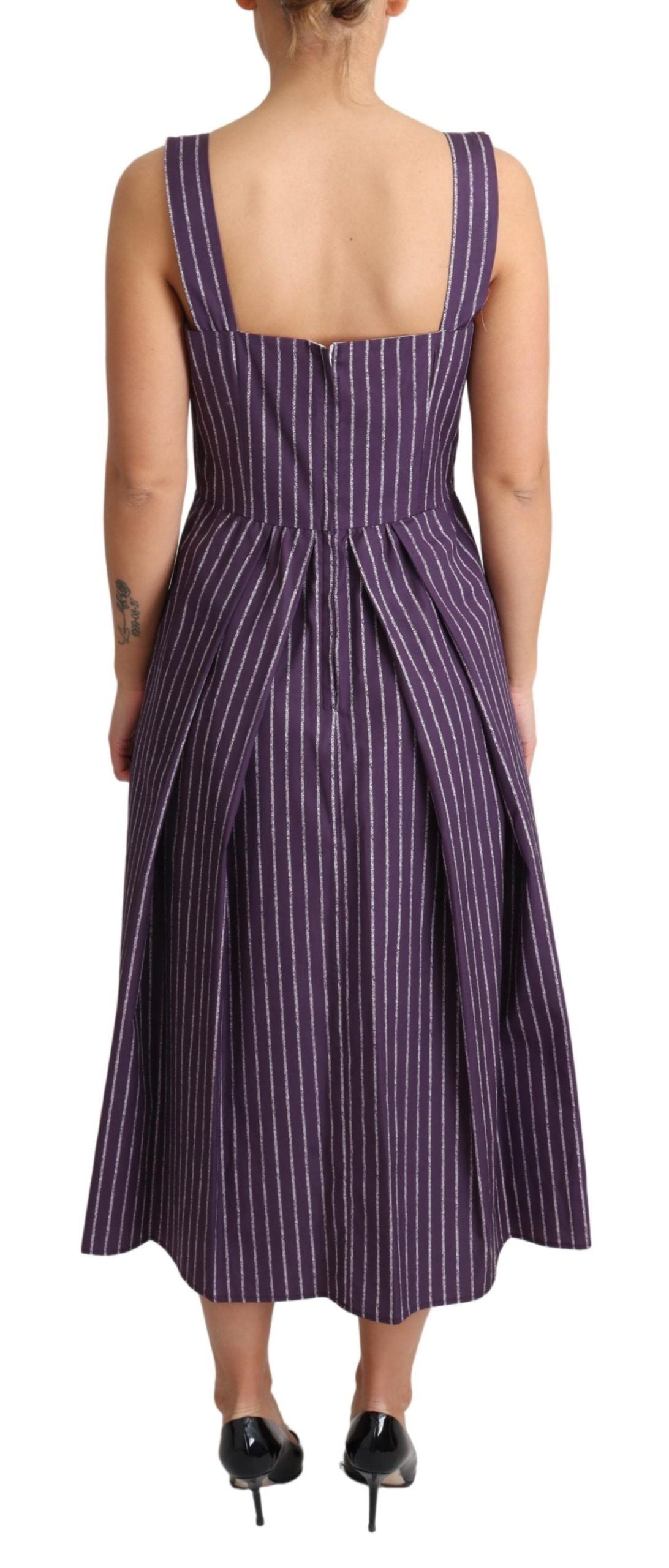 Elegant Sleeveless A-Line Purple Stripe Dress