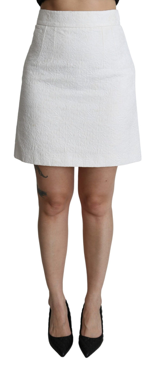 Elegant White Floral Brocade Mini Skirt