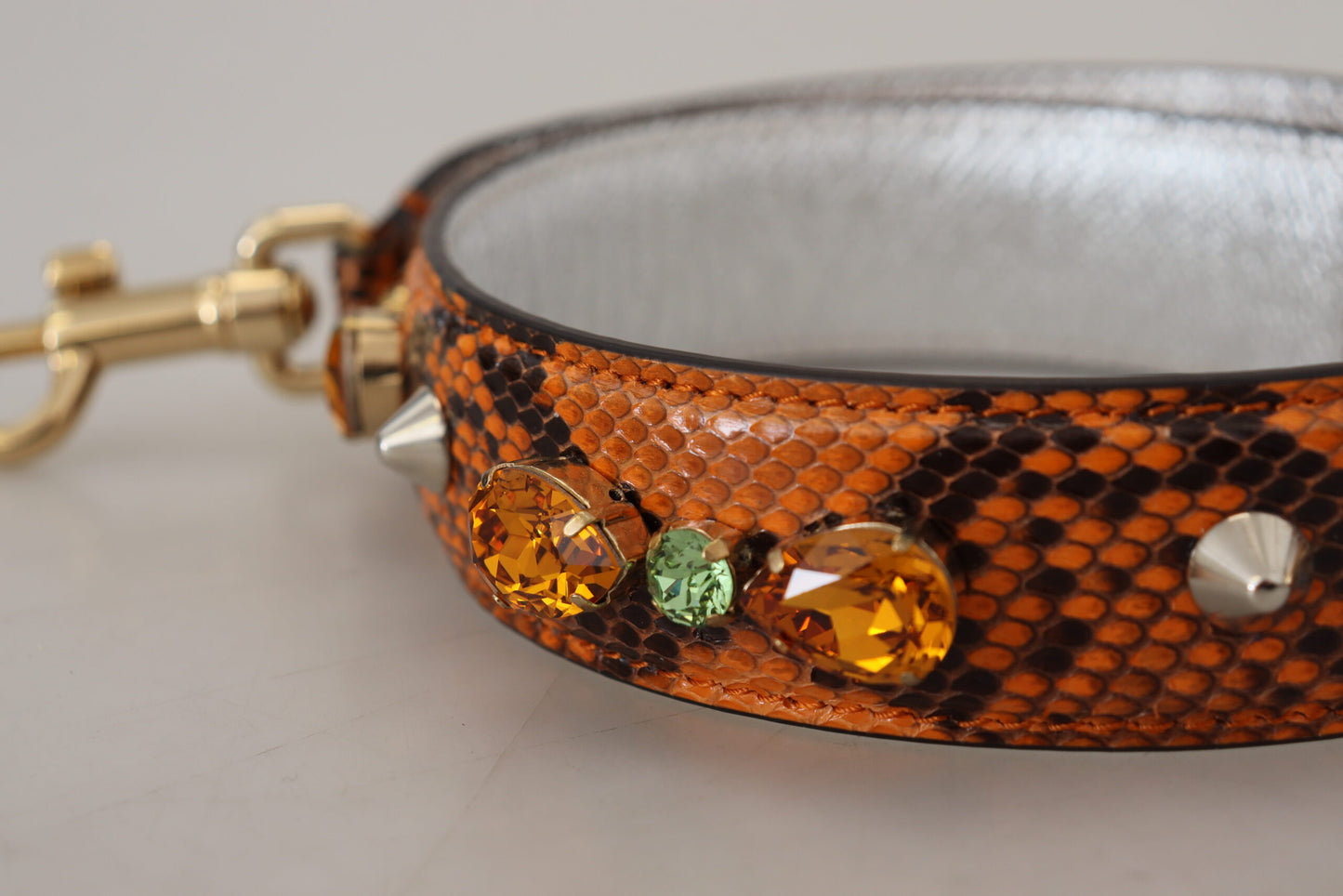 Chic Orange Leather Bag Strap with Gold-Tone Clasps