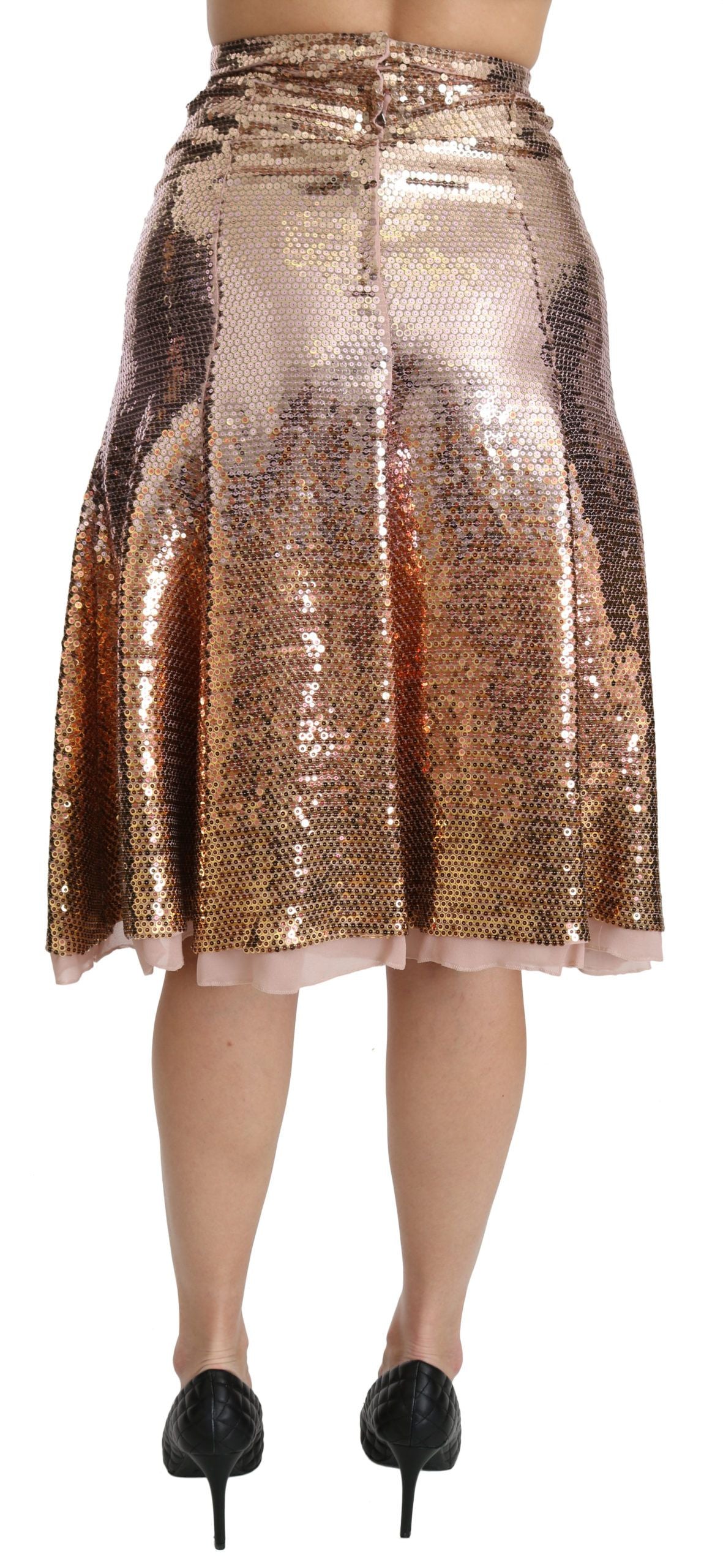 Gold Sequined High Waist Midi Skirt