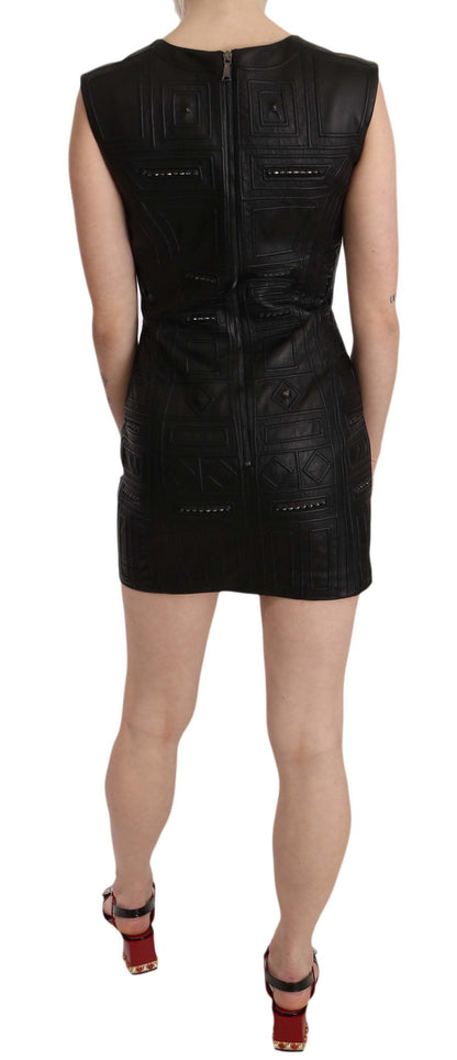 Black Leather Studded Mini Shift Dress