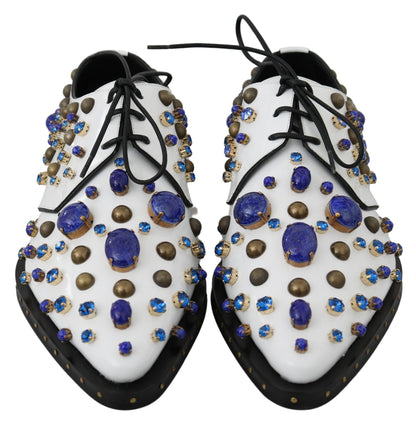 Elegant White Leather Dress Shoes With Crystals