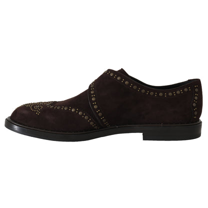 Brown Suede Monkstrap Silver Studded Shoes