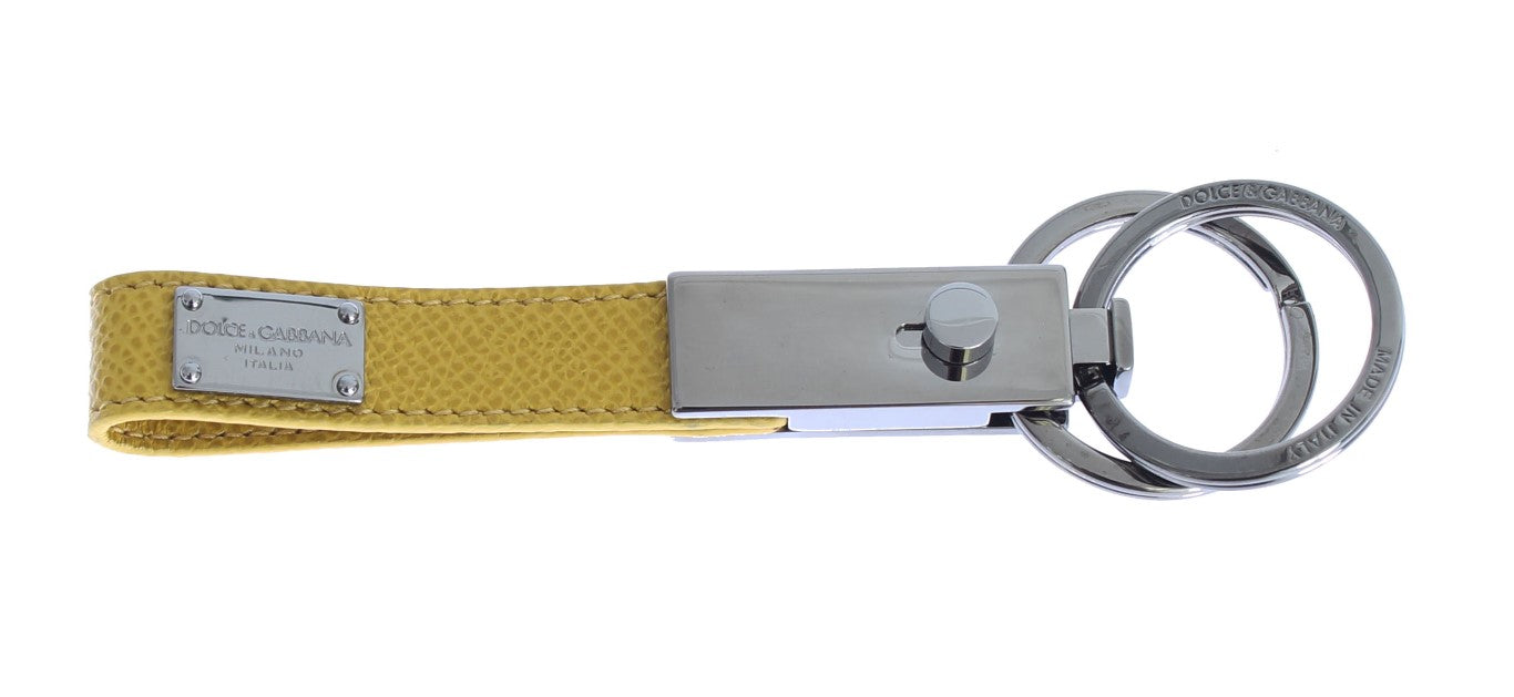 Silver Brass Yellow Leather Keychain