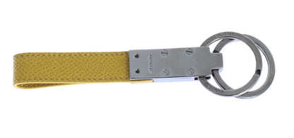 Silver Brass Yellow Leather Keychain