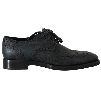 Green Blue Leather Derby Dress Wingtip Shoes