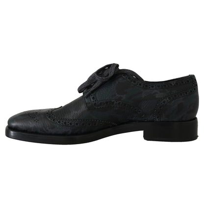 Green Blue Leather Derby Dress Wingtip Shoes