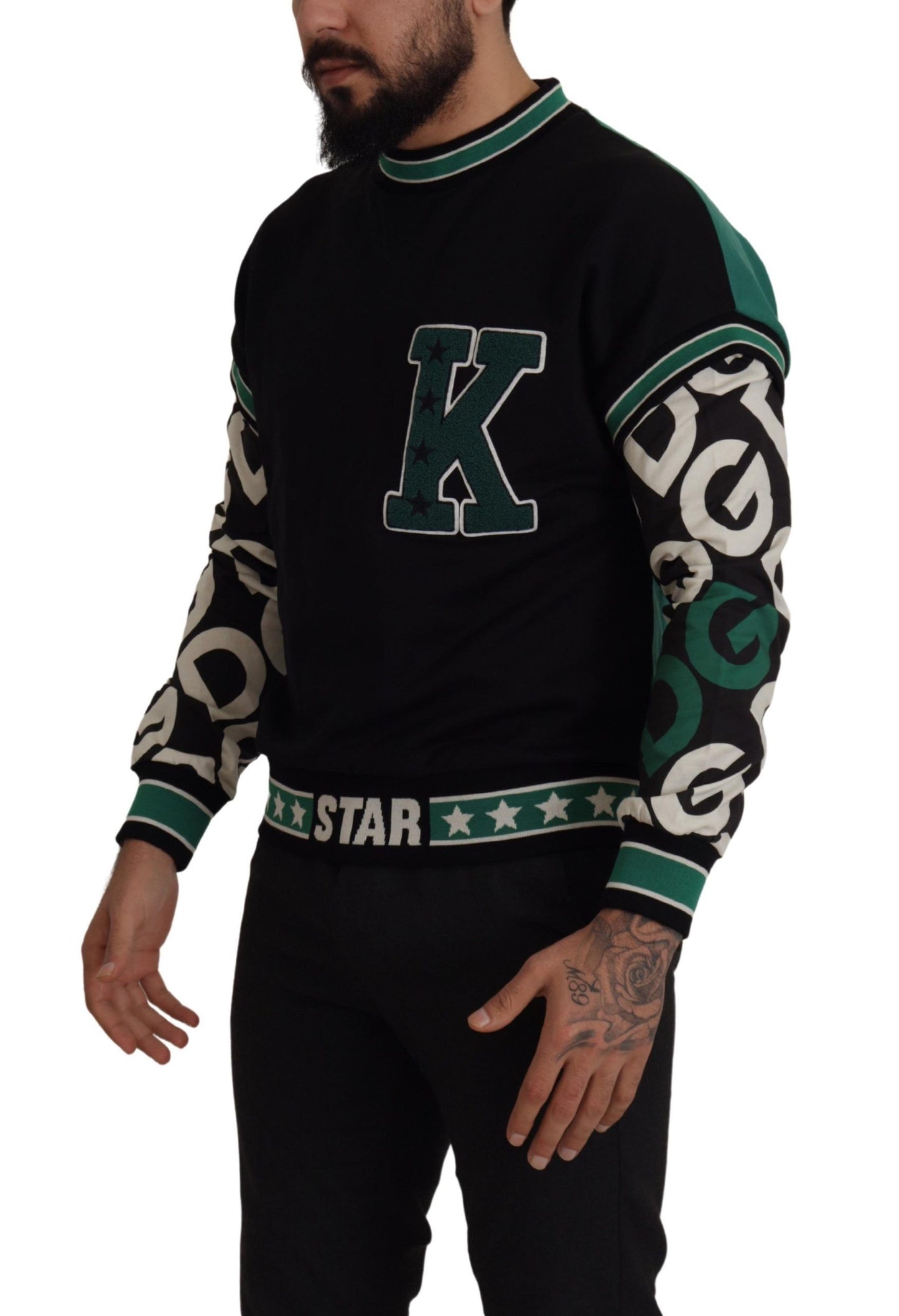 Regal Crewneck Pullover Sweater - Black & Green