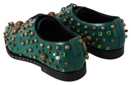 Green Leather Crystal Dress Broque Shoes