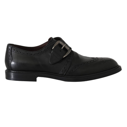 Black Leather Monkstrap Wingtip Shoes