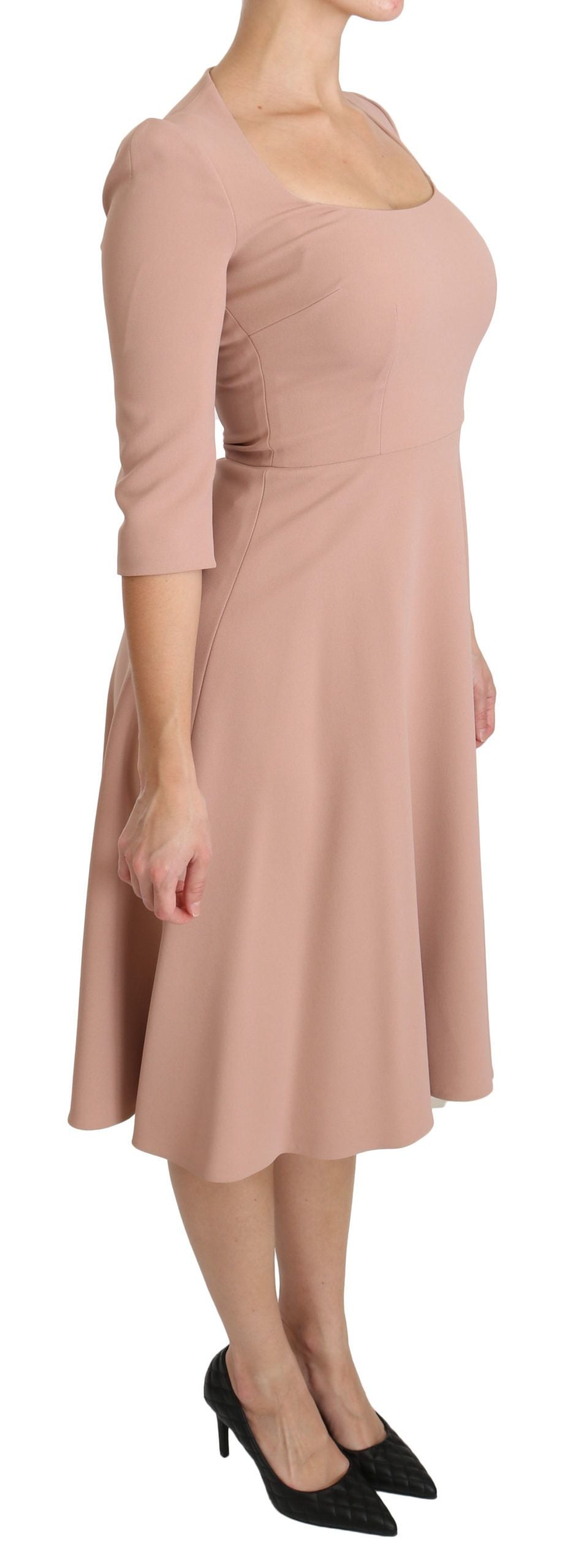 Pink 3/4 Sleeves A-line Viscose Dress
